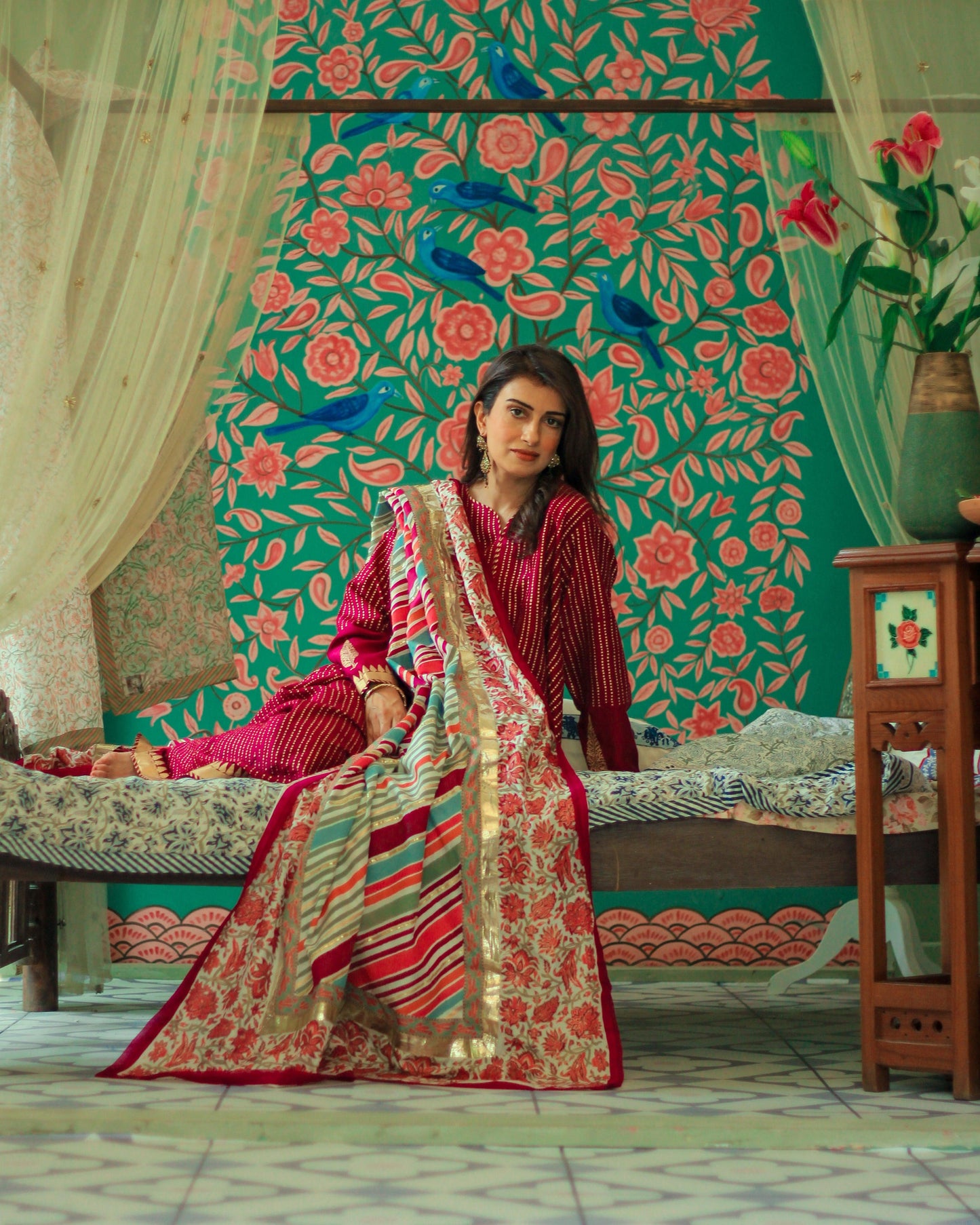 Magenta Silk Dupatta